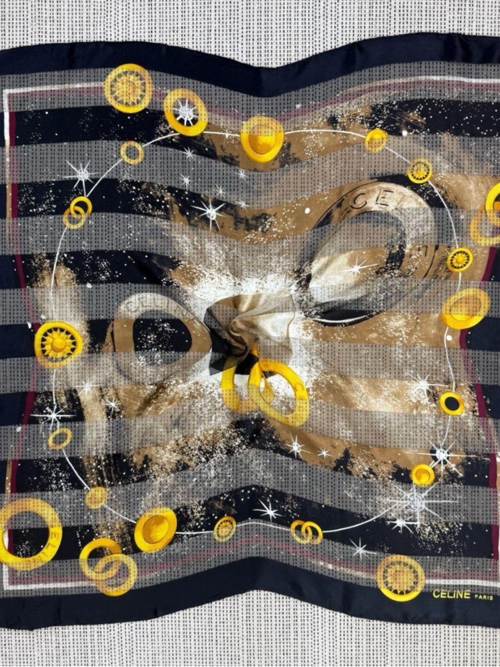 VINTAGE DESIGNER 2000s Celine Multicolor Graphic Galaxy Silk Scarf
